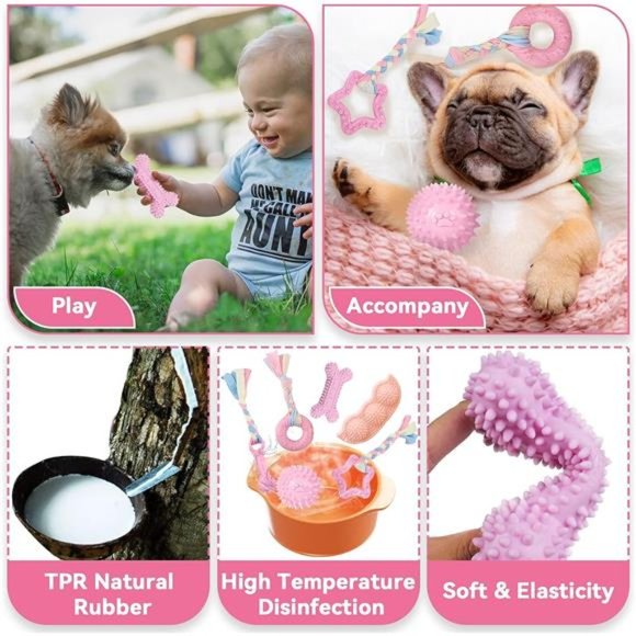 6Pack Puppy Toys for Teething Small Dogs Cute Pink Pet Dog Chew Toys for Puppies - Picture 4 of 7